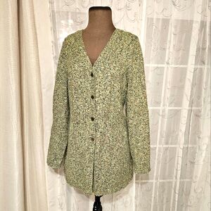 CJ Banks Sage Green Cozy Cotton Unique Cinched Waist Casual Cardigan Sweater L